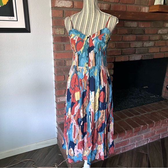 Rolla’s Eve Painted Tulip Print Button Up Midi Dress in Rust Orange Sz S - Picture 2 of 11